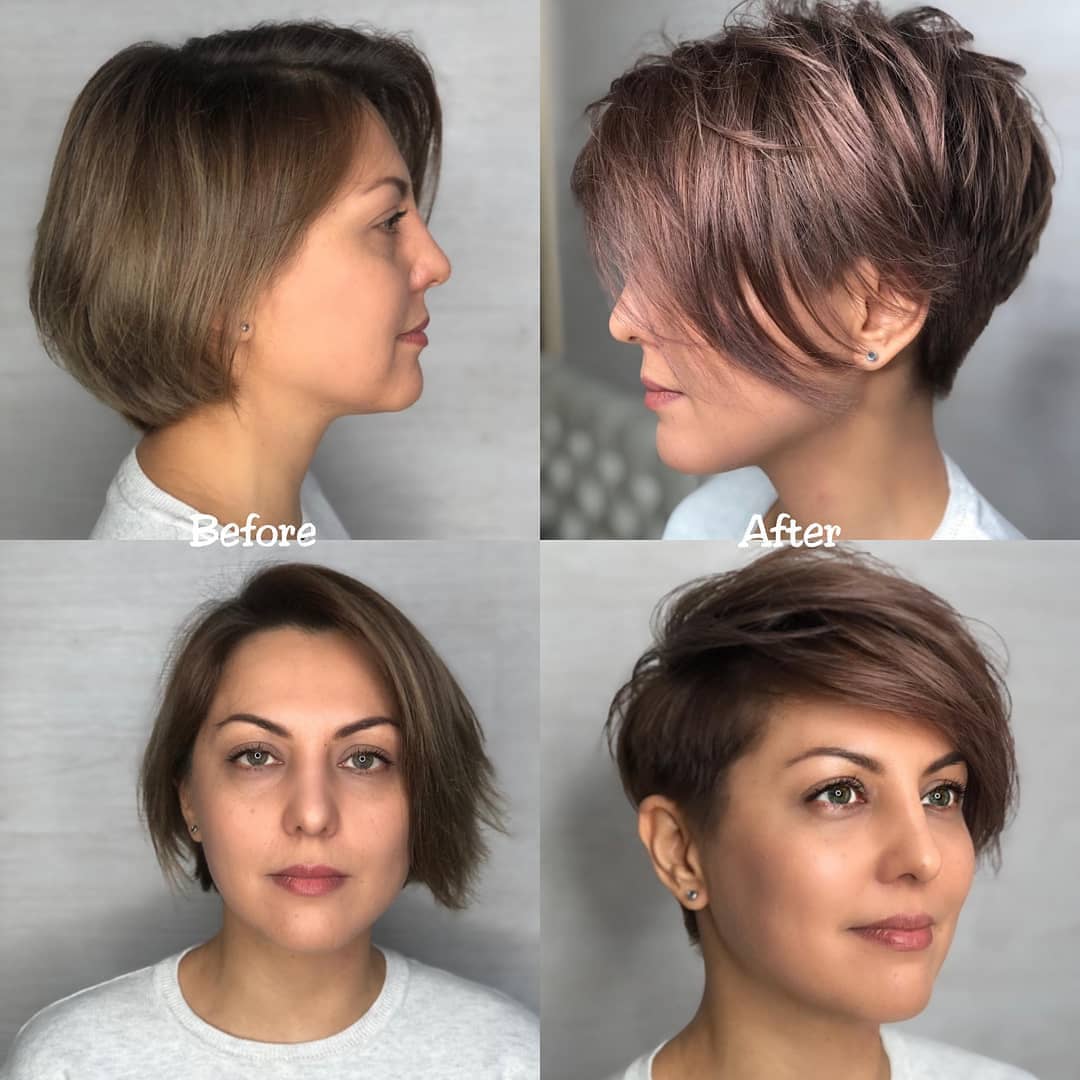 Prima e dopo taglio pixie - Instagram: @coloristsochi