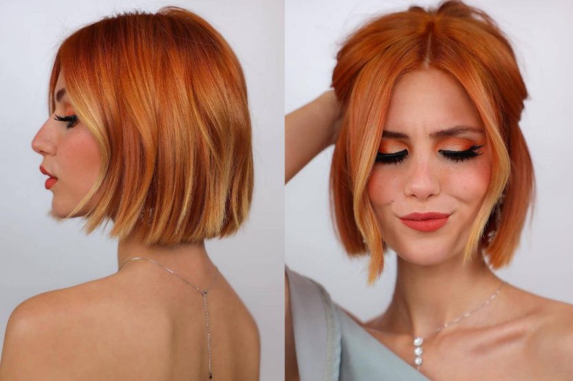 Taglio di capelli corto, un meraviglioso caschetto color rame