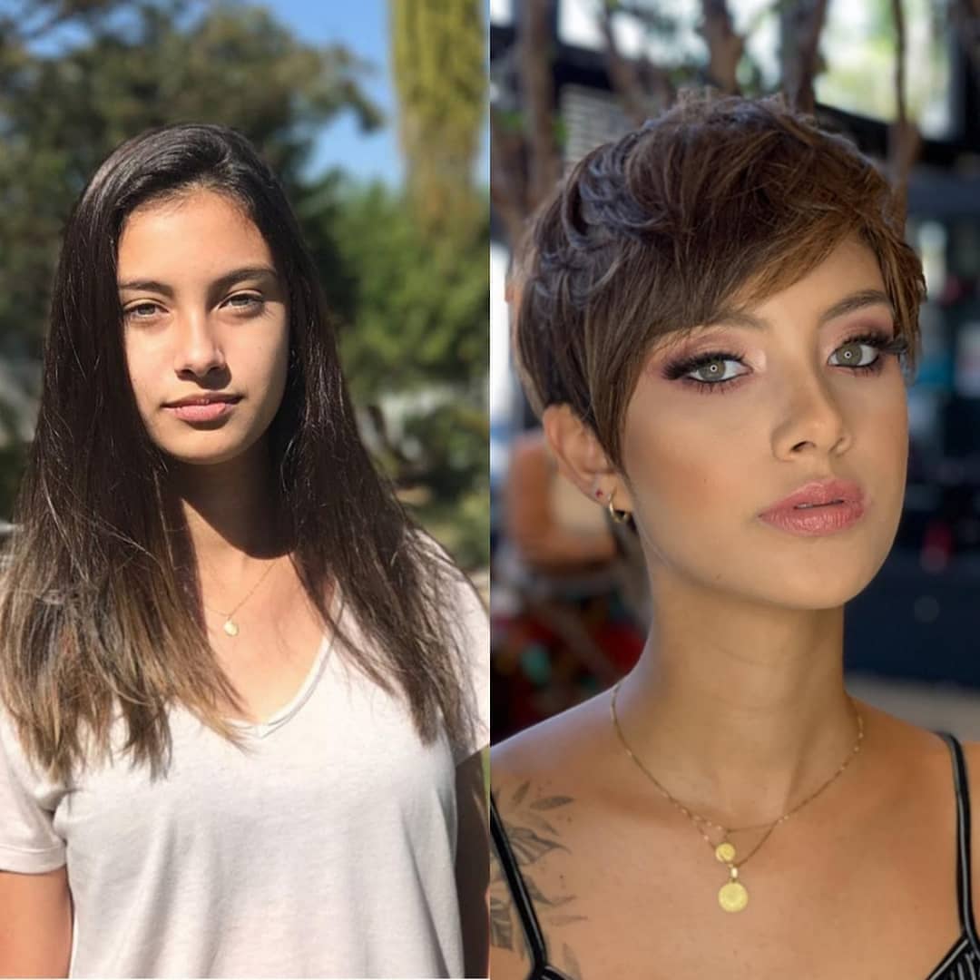 Prima e dopo pixie cut con ciuffo - Instagram: @anaa.favaron