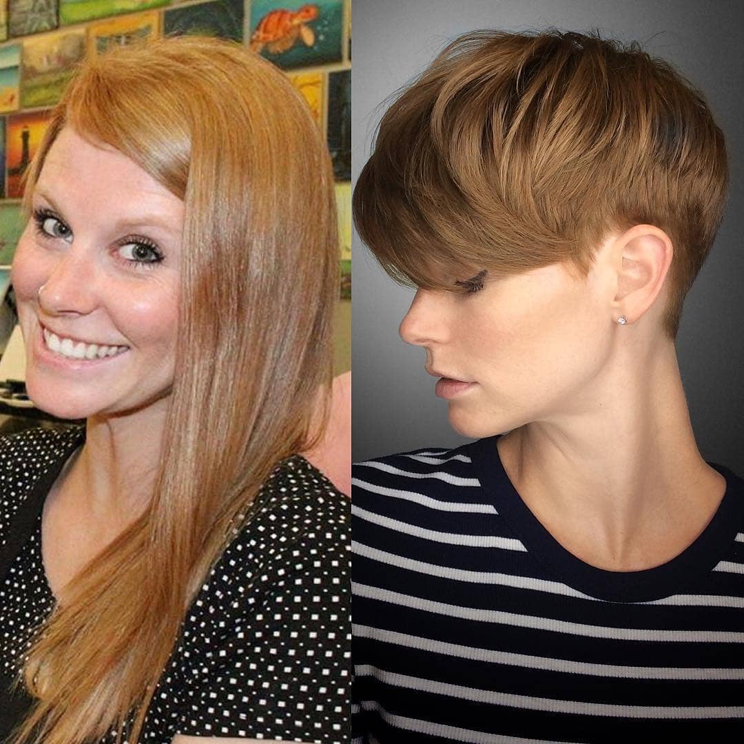 Prima e dopo pixie cut con frangia - Instagram: @courtneyxcentrichair