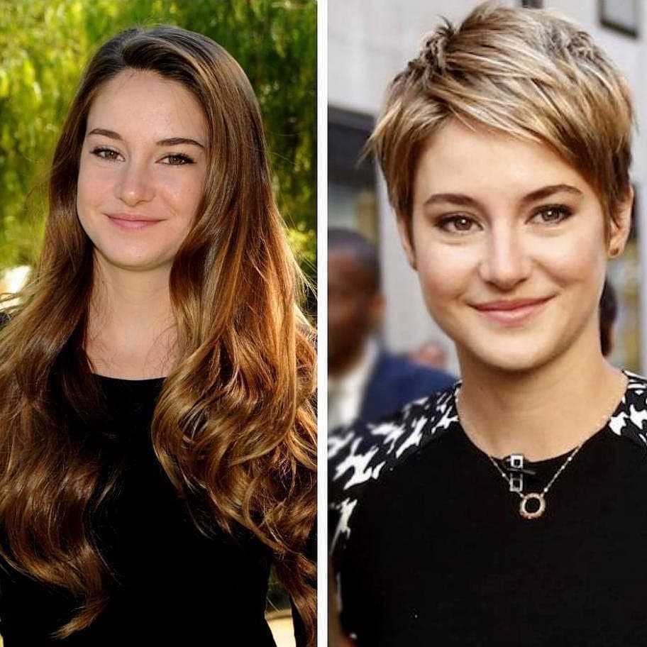 Prima e dopo taglio pixie corto - Instagram: @shailenewoodley