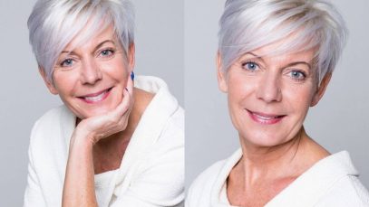 Pixie cut corto, sfilato e bianco
