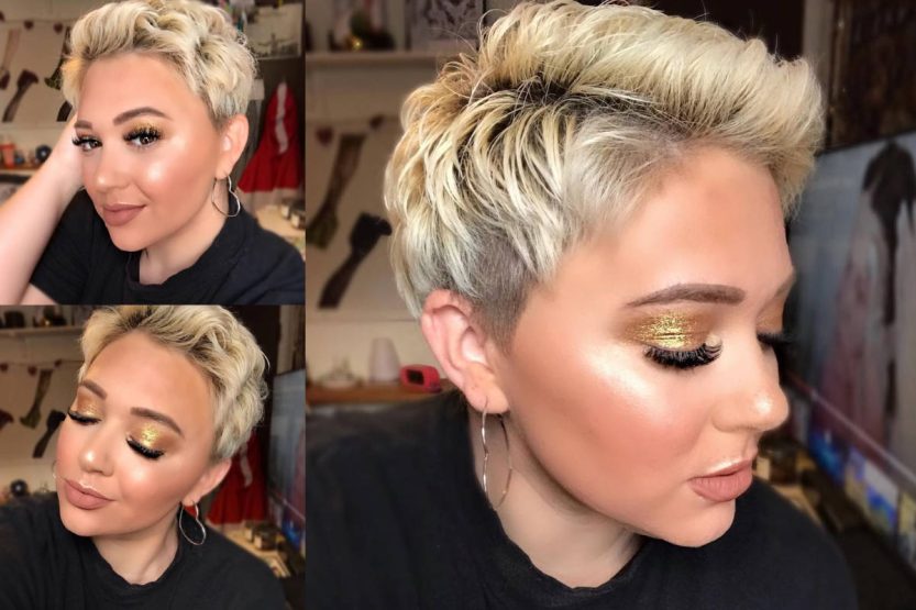 Taglio pixie corto, biondo e mosso