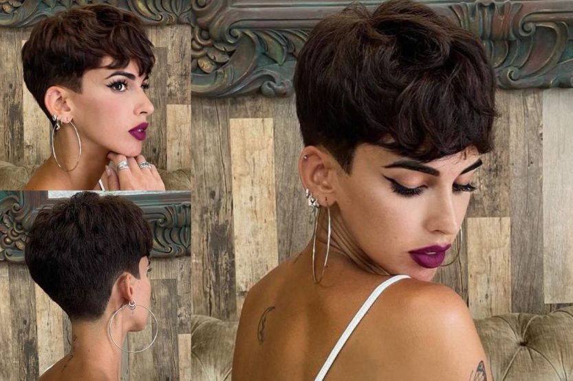 Pixie cut corto, scalato e con frangia