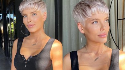 Pixie cut corto con frangia visto da varie prospettive
