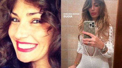Ida Platano e la sua tuta uncinetto bianca